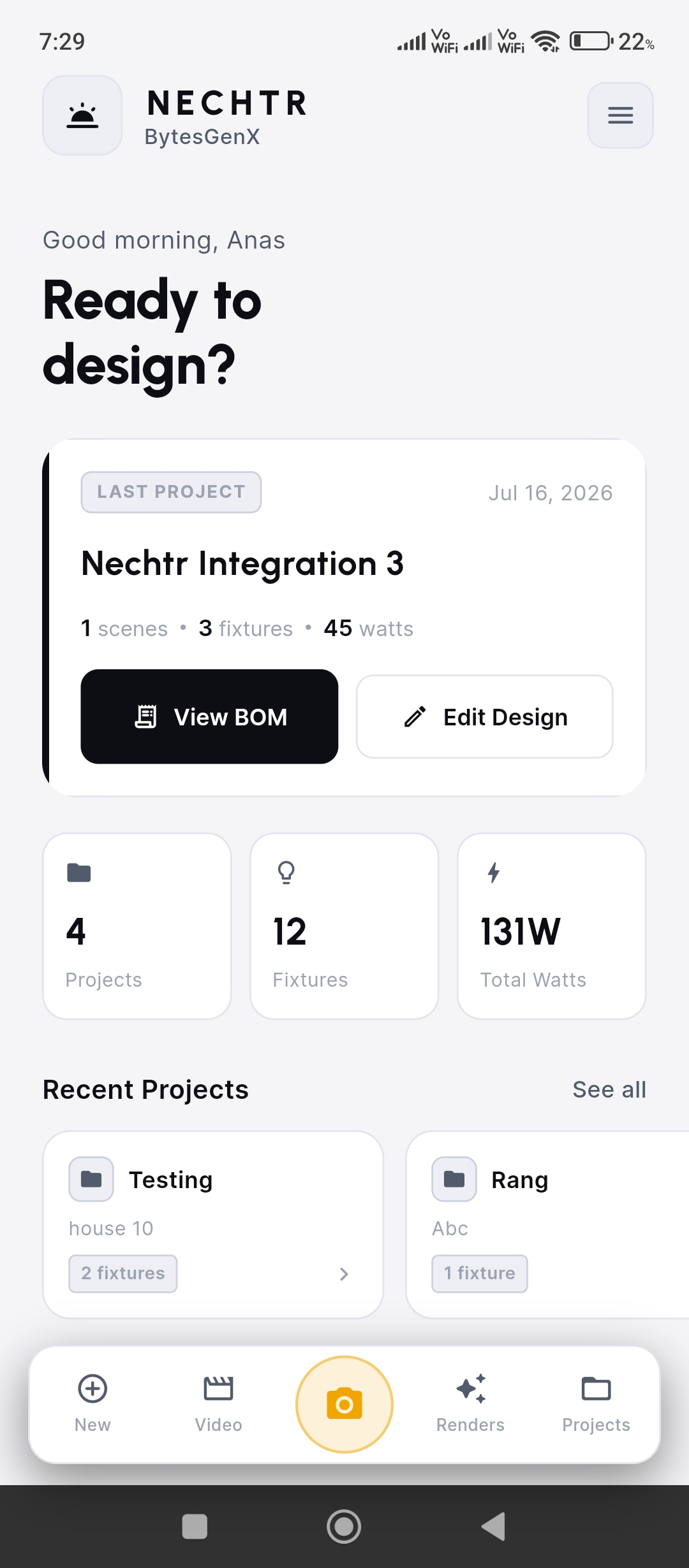 Nechtr — Home screen