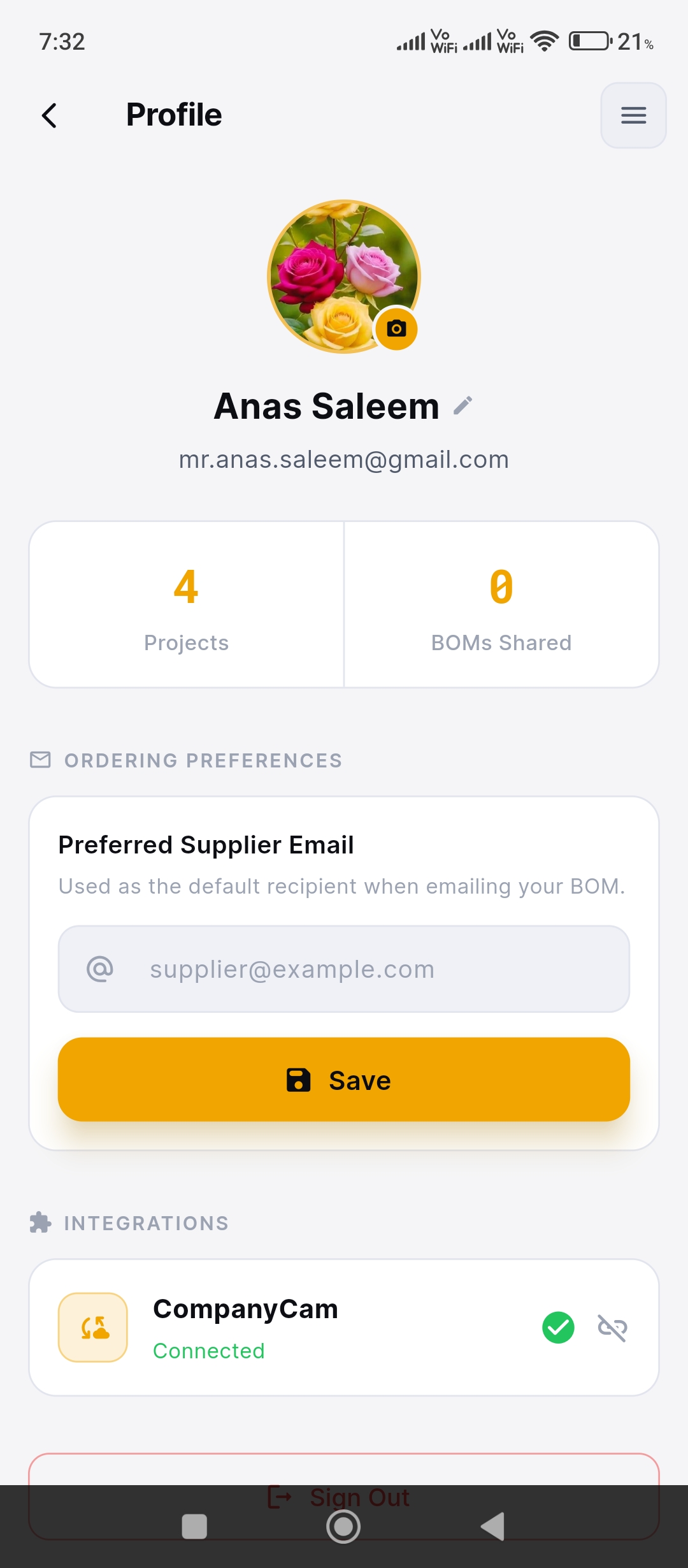 Nechtr — Settings / project list screen