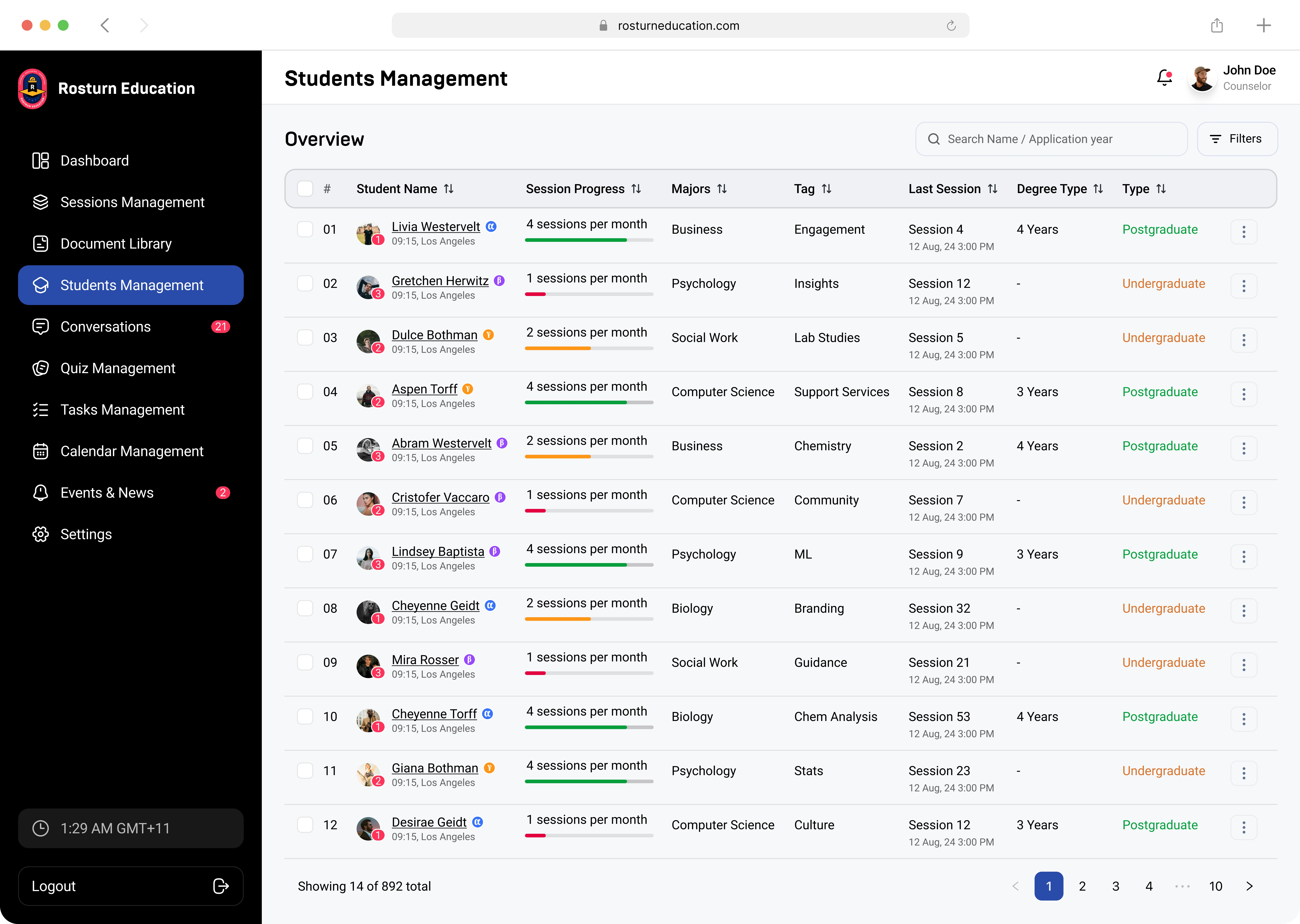 Rostrum — Student dashboard